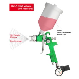 INTERTOOL HVLP Paint Spray Gun, 1.3 mm Air Cap, Automotive Sprayer, Air Regulator Gauge, Disposable Cup Adapter, 600 cc Plastic Cup PT08-0102