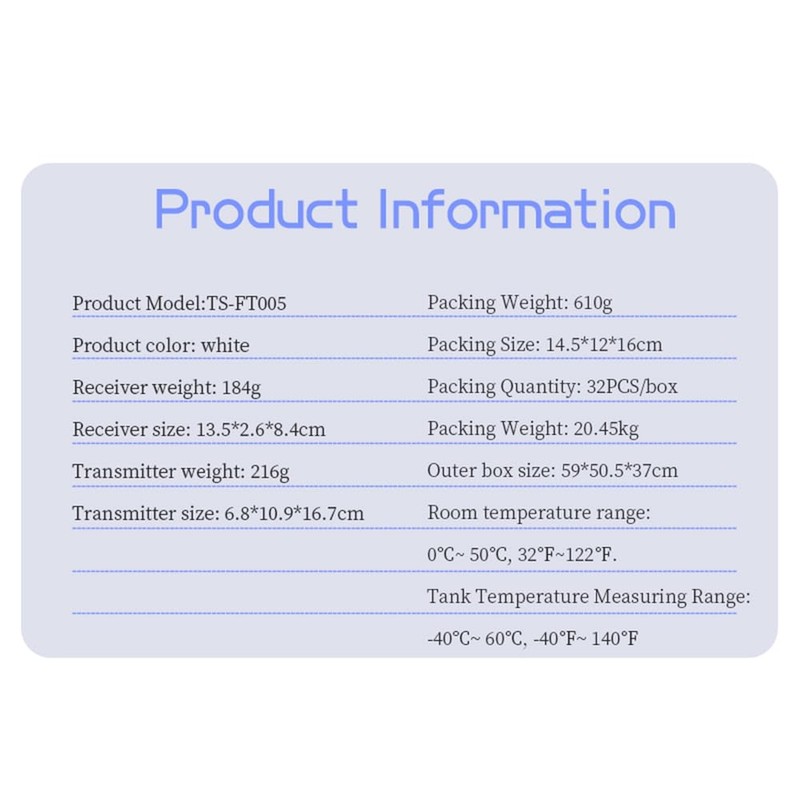Wireless Ultrasonic Water Tank Level Indicator with Temperature Sensor and