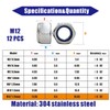 M12x1.75mm Nylon Insert Hex Lock Nuts 12 Pack 304 Stainless