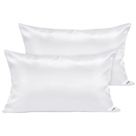Joyhabit Satin Silk Cushion Cover 40 x 80 cm, White, Pack of 2, Super Soft, Smooth and Skin-Friendly Pillowcase for Deep Sleep