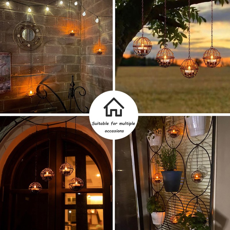 Outdoor Solar Hanging Lanterns Waterproof, Globe Hanging Candle Holder with
