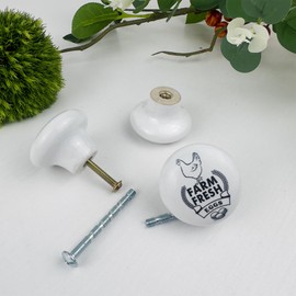 JamJam 1.5" 8PCS Round Vintage Ceramics Cabinet Handle Knob Farm Animal Chicken Kitchen Drawer Dresser Knobs Tomato Farmhouse Furniture Pull