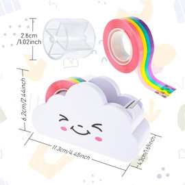 White Tape Dispenser, 2025 Upgraded Tape Desk Dispenser Cute Tape Dispenser Cloud Tape Cutter with Rainbow Novelty, Tape Dispenser Holder for Home School Office Stationary Packaging