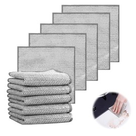 OONOYWOO 5 PCS Multifunctional Wire Dishwashing Rag, Multipurpose Wire Dishwashing Rags for Wet and Dry Non-Scratch Wire Dishcloth Steel Wire Dish Towel Clean for Kitchen