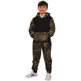 A2Z 4 Kids Boys Girls Tracksuit Camouflage Contrast Panel - T.S Camo 604 Green Black 9-10