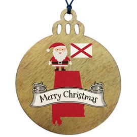 Alabama Christmas Ornament - Rustic Wood Tree Decoration Featuring State Flag, Map Silhouette, and Santa Claus - 2024 Holiday Gift and Home Decor