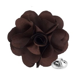 Vittorio Vico Men's Formal Solid Color Flower Lapel Pin - Brooch, Boutonniere for Men (Brown)