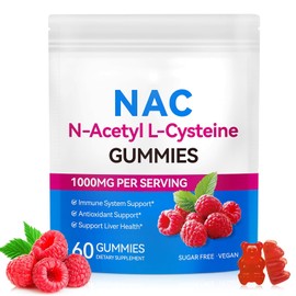 NAC N-Acetyl-Cysteine 1000mg Gummies, 60 Count | 30 Days Supply, Vegan N-Acetyl L-Cysteine Nutritional Supplements - Nac Supplement High Bioavailability Amino Acid for Skin & Hair