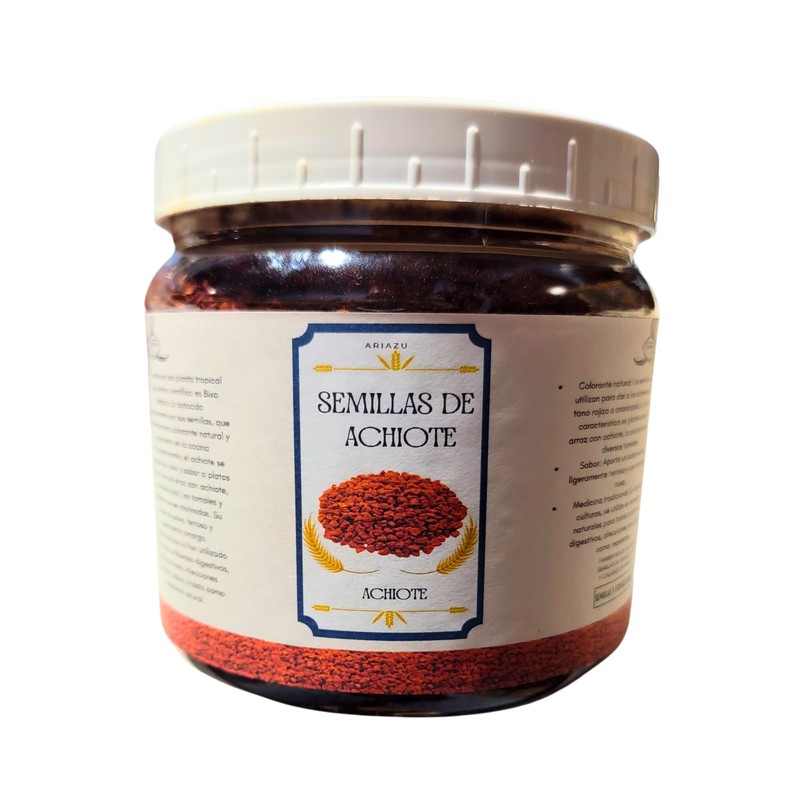 ARIAZU Semillas de Achiote 500 gr frasco hermetico Grano Entero