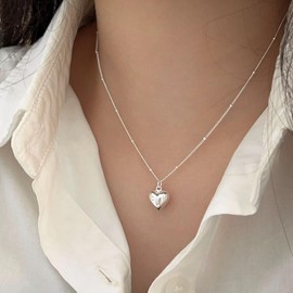 A.E Treasures 925 Sterling Silver Heart Necklace for Women - Dainty Jewelry Gift for Her,Wife,Mom, 18 inches, Sterling Silver, No Gemstone