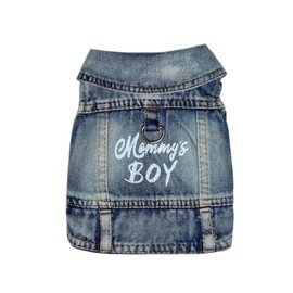JcDuDoi Dog Jeans Jacket Mommy's Boy Denim,Breathable Cotton Blue Pet Coat for Puppy Small Dogs Classic Overalls Male Cat Costumes Apparel Washed Vest Clothes Outfit T-Shirts（XX-Large）