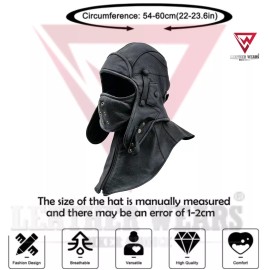 Pilot Real Leather Aviator Cap with Collar and face cover Tactical Hood Pilot Cap 2XL