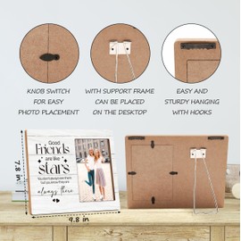 Friends Picture Frame Gift, Wooden Friendship Photo Frame for Women, Sisters, Besties - Rustic Best Friend Frame for Birthday, Christmas, Graduation - Good Friends are Like Stars -D(05)