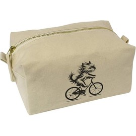 'Yorkshire Terrier Riding Bicycle' Canvas Wash Bag/Makeup Case (CS00040056)