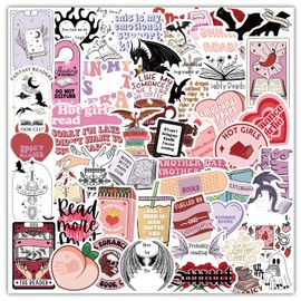 50Pcs Cute Bookish Reading Stickers Packs for Kindle, Pink Book Stickers Funny Booktok Lover Decals for Journal Scrapbook Phone Luggage Booktok Water Bottle Guitar Helmet