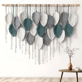 Weldomcor Large Macrame Wall Hanging Boho Home Decor, Handmade Bohemian Woven Leaves Macrame Tapestry Modern Aesthetic Chic Wall Art Decorations for Bedroom Living Room Nursery Office 39" W x 29.5" L