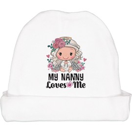 inktastic My Nanny Loves Me Angel Baby Beanie Hat Large White 44ad0
