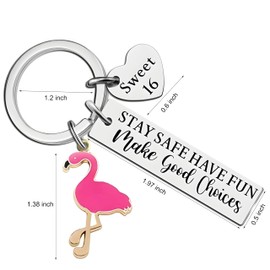 Finduat Sweet 16 keychain Gifts with Flamingo For Sister Daughter Happy Birthday Keychain for Women Friends Christmas Stocking Stuffs Sweet 16 Party Decorations for Girls Sweet 16th Birthday Gifts