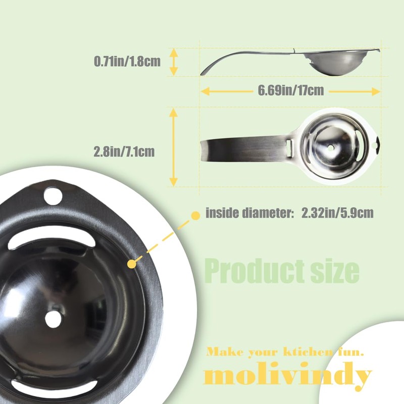 molivindy Egg separators, egg white and yolk separator, stainless steel,
