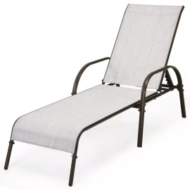 Costway Outdoor Patio Lounge Chair Chaise Fabric Adjustable Reclining Armrest Grey