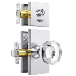 Newlaking Crystal Glass Door Knob with Single Cylinder Deadbolt Lock Set - Polished Chrome Finish for Interior & Exterior Doors, Secure & Durable Door Handle 1 Pack