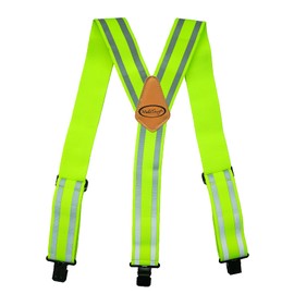 MELOTOUGH Tool Belt Suspenders Reflective Safety Suspenders With Fully Elastic 2 inch Wide Y back Heavy Duty Suspenders, Lime Green, one size fits most