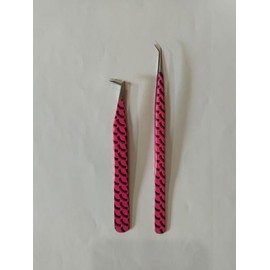HADIZ Fiber Tip Eyelash Extension Tweezers Japanese Stainless Steel Two Piece Boot Tweezer 90 & 45 Deggree Lash Tweezer (Magenta)