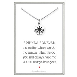 Sterling Silver Compass Necklace for Women, Small Compass Pendant Necklace Gift for Best Friend, Friendship Necklace, 2025 Graduation or Farewell Gift, Long Distance Friend Gift