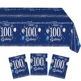 3 Pack Happy 50th Birthday Tablecloth Decorations Blue and Silver Birthday Theme Table Cloth Party Supplies Fifty Years Old Rectangular Tablecloth for Men Women Birthday Anniversary Celebration