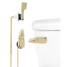 Hibbent Toilet Handle Replacement, Front Mount Tank Flush Lever Handle Compatible with American Standard, Toilet Trip Lever with Stainless Steel Flapper Chains, Gold