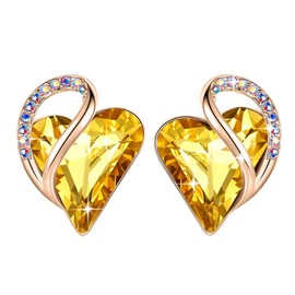 Leafael 18K Rose Gold Plated Love Heart Stud Earrings with Amber Brown Healing Stone Crystal for Balance, Jewelry Gifts for Women