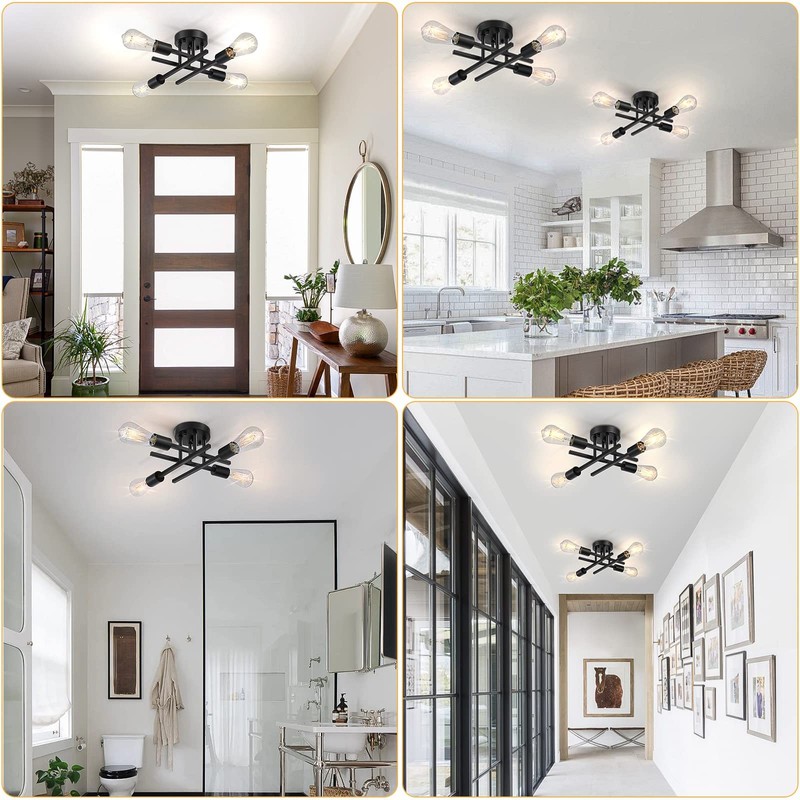 SunRider Industrial 4-Light Semi Flush Mount Ceiling Light Fixture, Modern
