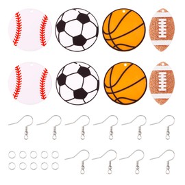 Beadthoven DIY 4 Pairs Sports Ball Earrings Making Starter Kit Football Rugby Baseball Basketball Charms Pendants with Earring Hooks Jump Rings Cute Dangle Earrings Supplies for Jewelry Making Crafts
