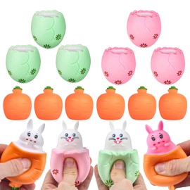 Taikuray 12Pcs Easter Eggs Squishy Bunny, Easter Basket Stuffers, Cute Rabbits Hide in Broken Easter Eggs or Carrots, Pop Up Carrot Bunny Stress Relief Squeeze Toys for Easter Eggs Hunt