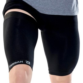 Zensah Thigh Compression Sleeve - Support for Pulled Hamstring, Quad Strain, Groin Compression Wrap for Men and Women (Small, Midnight Black)