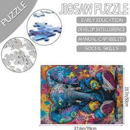 Vintage Wildlife Puzzles for Adults 1000 Pieces,Retro Cartoon Elephant Puzzle Collection Cute Graffiti Funny Animal Jigsaw Puzzles as Gift for Animal Lovers