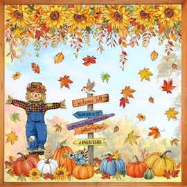 decalmile Thanksgiving Fall Double Sided Window Clings Sunflower Scarecrow Pumpkin Maple Leaves Anti-Collision Glass Doors Window Stickers Decals