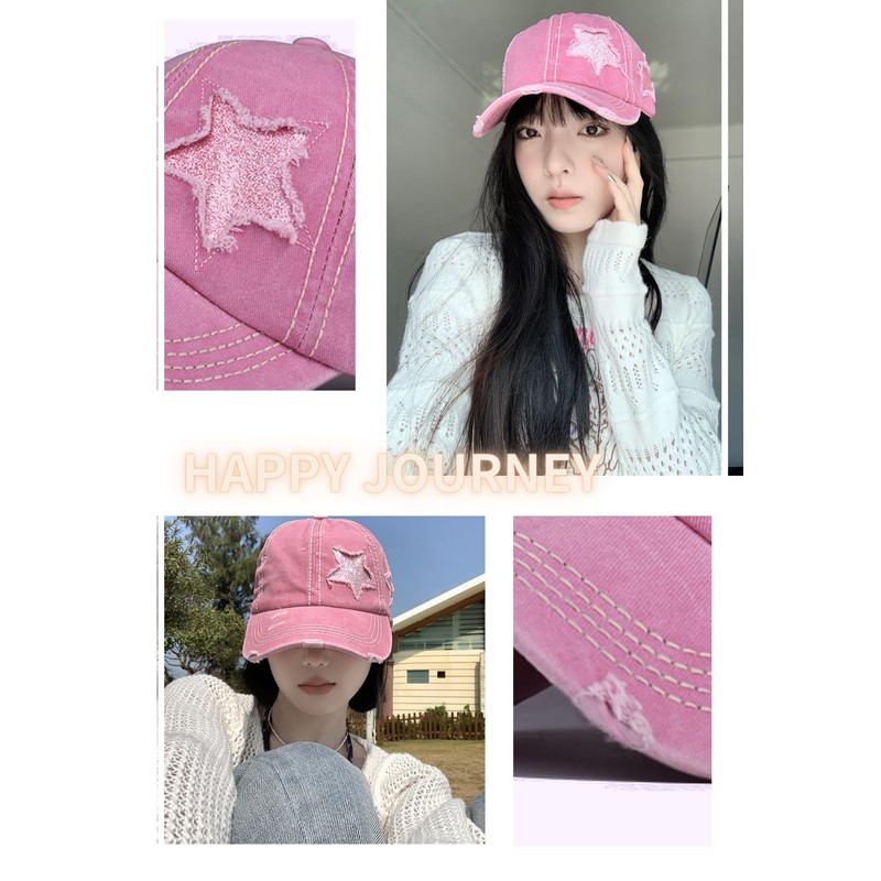 kanaelun Cap, Hat, One Size, Women's Star Pattern, Star Ponytail,
