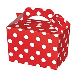 Diamante Crafts 10 Party Boxes Polka Dot - Cardboard Lunch Food Loot Spot Treat Box - 6 Colours (10 Red Polka Boxes)