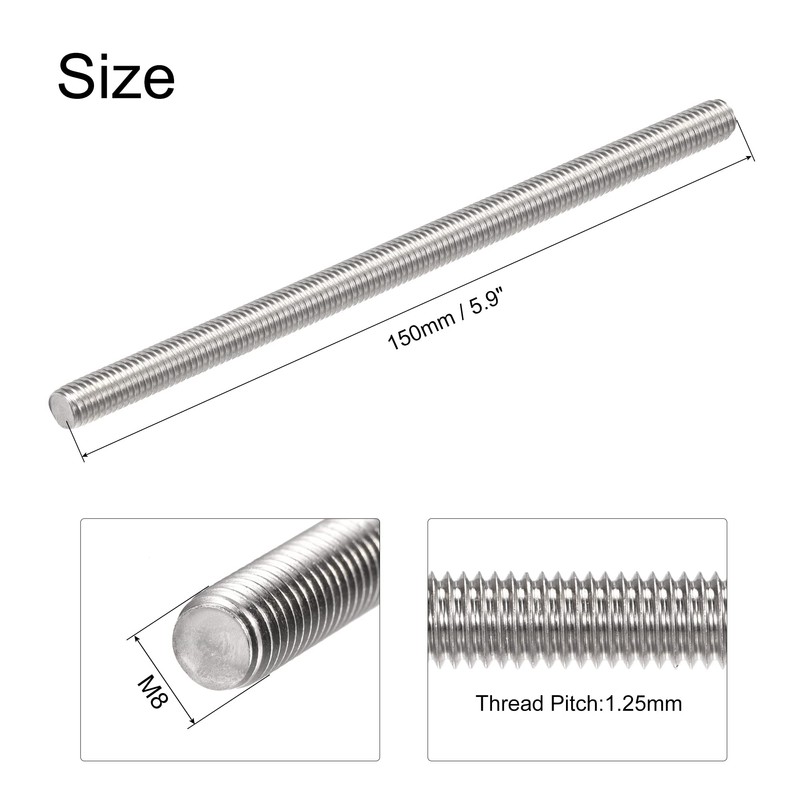 sourcing map M8 x 150mm Fully Threaded Rod 304 Stainless