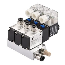 Heschen Electrical Pneumatic Triple Solenoid Valve, 3V210-08, DC12V, PT1/4, 3/2 Way, Manifold Base Muffler Quick Fittings Set