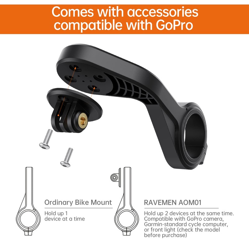 RAVEMEN AOM01 Bike Computer Mount, Out-Front Bike Computer Mount Compatible