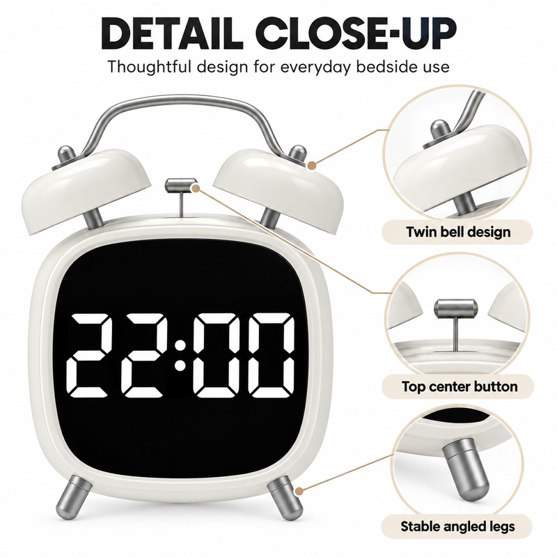 Digital Alarm Clock with Loud Double Bell Alarm for Heavy