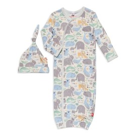 little lovin organic cotton magnetic open bottom gown + hat set