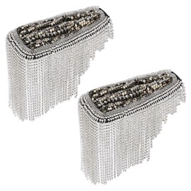 SUPERFINDINGS 2Pcs Rhinestone Shoulder Tassel Shoulder Platinum Link Chain Epaulet Retro Shoulder Badge Punk Epaulette Shoulder Brooch Pin for Men and Women Cloth Uniform Accessories, 20cm