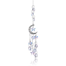 Sun Catcher, Colored Crystal, Sparkling Crystal Stars, Moon Shape, Lucky Pendant, Popular Crystal Glass Lady Figure, Feng Shui Up, Window/Entrance/Car Decoration, Door Interior Decoration (Silver Moon