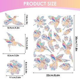 Pack of 15 Bird and Leaves Window Stickers, 3D Decorative Window Film, Suncatcher for Bird Protection, Anti-Collision Window Stickers, Prism Window Film