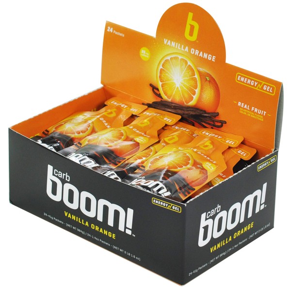 Boom Nutrition - Carb Boom Energy Gel - Fruit-Flavored Energy Gels - Workout Gel - Energy Gel For Cycling - Running Gel - Natural Energy Gel - Vanilla Orange (24 Pack)