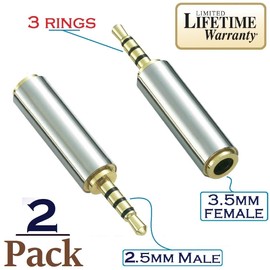 Josi Minea x 2 Pcs 2.5mm Male to 3.5mm Female Audio Adapter Converter Headphone Earphone Headset 3 Ring Jack - Stereo or Mono [ 2 Pack ]