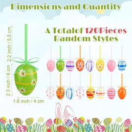 Elcoho 120 Pieces Easter Hanging Eggs Colorful Plastic Easter Eggs Easter Hanging Ornaments Easter Decoration, Random Styles